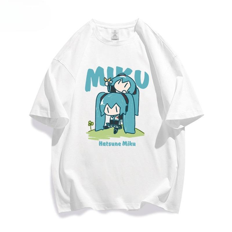 2026 Hot Sale Hatsune Miku Collaborates on Future MIKU Line Style Short Sleeved Cotton Printed New Casual Men's and Women's Clothing Loose Tee Top