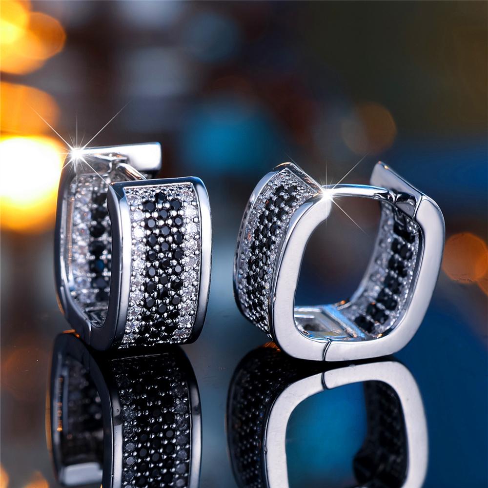 Милые женские маленькие круглые серьги-кольца с белыми и черными цирконами, модные, серебристого цвета, свадебные, для женщин
