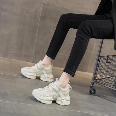 Женские танцевальные туфли из кожи на толстой подошве - модные кроссовки на мягкой подошве 2024 года, увеличивающие рост