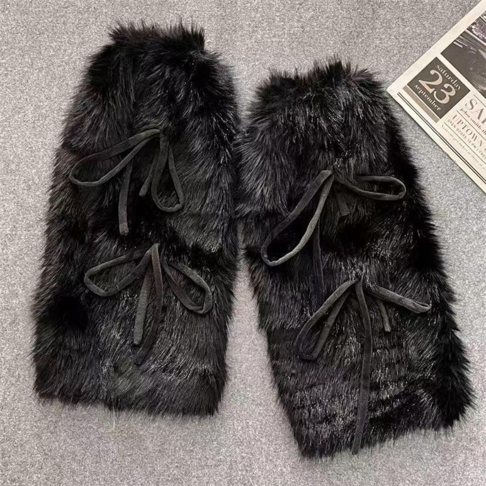 Fuzzy Plush Boot Cuffs Bowknot Ribbon Plush Stockings JK Boot Cover  Sweet Harajuku Style