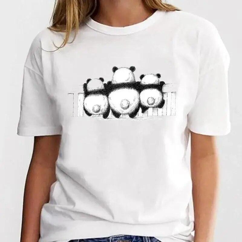 New Panda Lovely Cute T-shirt Clothing Cartoon Graphic Print Short Sleeve Fashion Casual Plus Size T Shirt Women