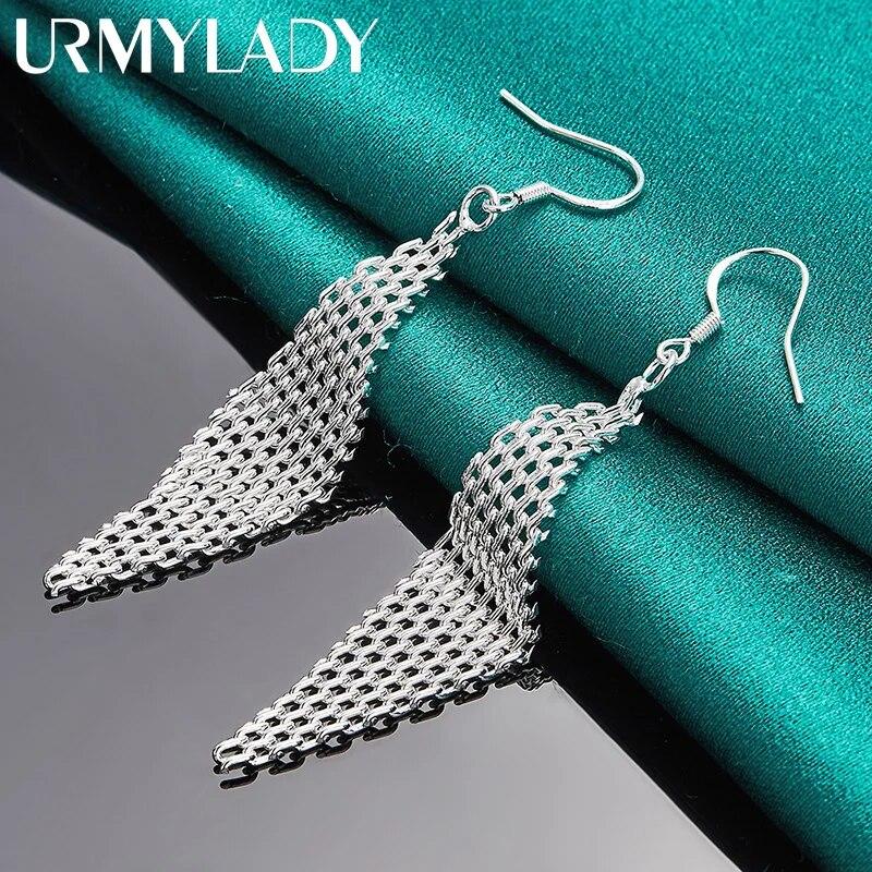 URMYLADY стерлингового серебра 925 пробы тканые сетчатые серьги для женщин очаровательные свадебные вечерние модные украшения