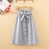 High Waist Knee Length Pleated School Skirt for Women Button Front Midi Skirt Spring Autumn Fashion