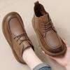 First layer cowhide winter muffin platform short boots retro boots mother shoes rubber sole velvet warm fashion