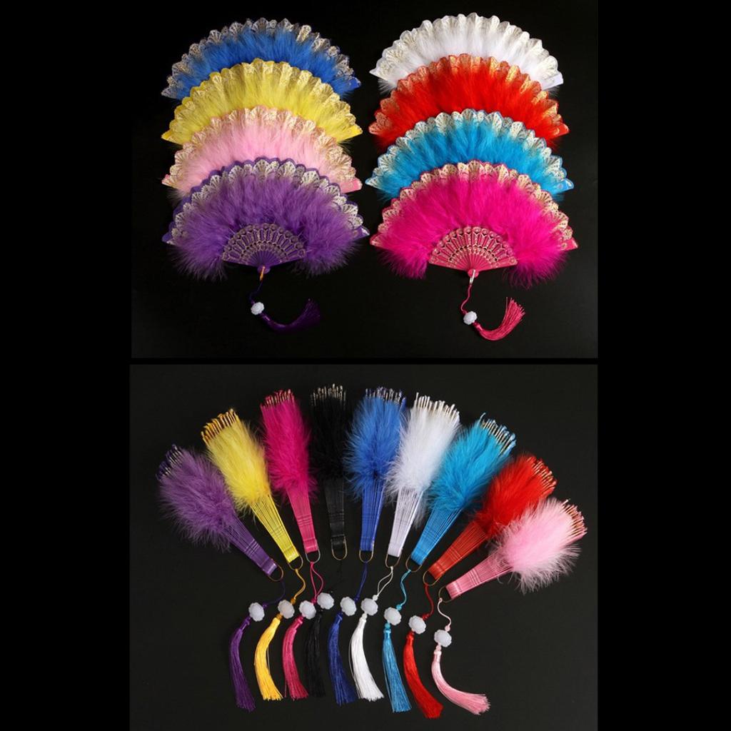 Кружевной складной веер Винтажный веер из перьев и бамбука Ручные веера для женщин, девушек, выступлений, танцев, украшений, подарок для музыкального фестиваля