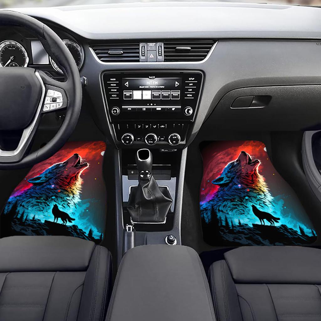 4 шт. Коврик с принтом волка разных цветов, автомобильные коврики для пола для Автомобиля, Фургона, Грузовика, Внедорожника - Полный Комплект Передний и Задний, Универсальная Посадка, Защита и Декор Салона Автомобиля