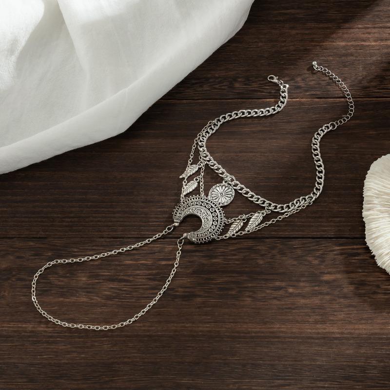 Vintage Feather Leaf Tassel Metal Chain Armbands Bracelet for Women Girls Bohemia Punk Arm Bangle Jewelry