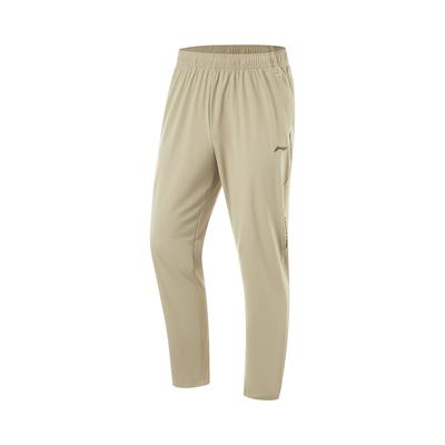 Мужские спортивные брюки Li Ning Fitness Series, однотонные, прямые, с эффектом отвода влаги, бежевые, AKYU413-11