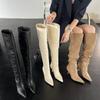 Широкие сапоги Spice Girl 2025 Новые женские сапоги Big Tube с острыми носами Тонкие каблуки Узкие ворсовые сапоги Большие размеры выше колена