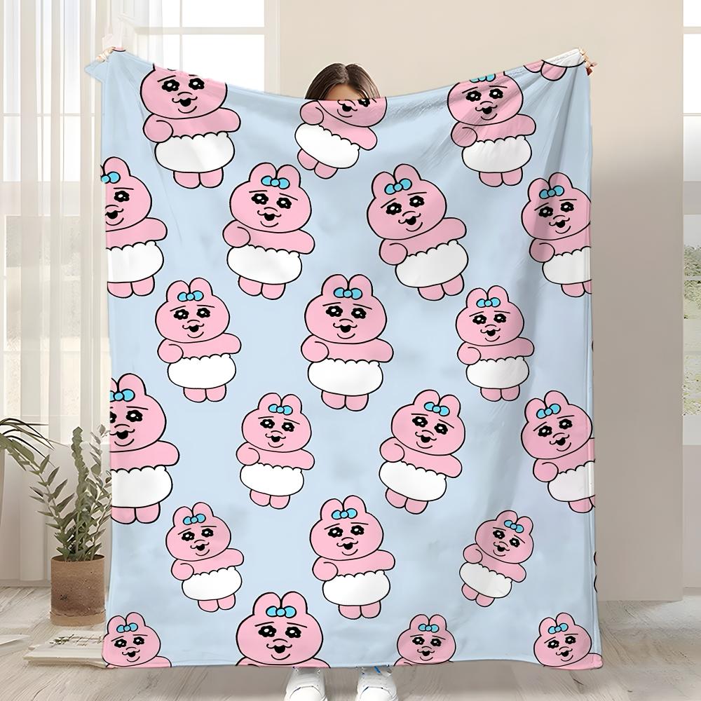 Character Opanchu Usagi Throw Kid-Friendly Flannel Throw Blanket Soft Warm Anti-Static Washable All Season