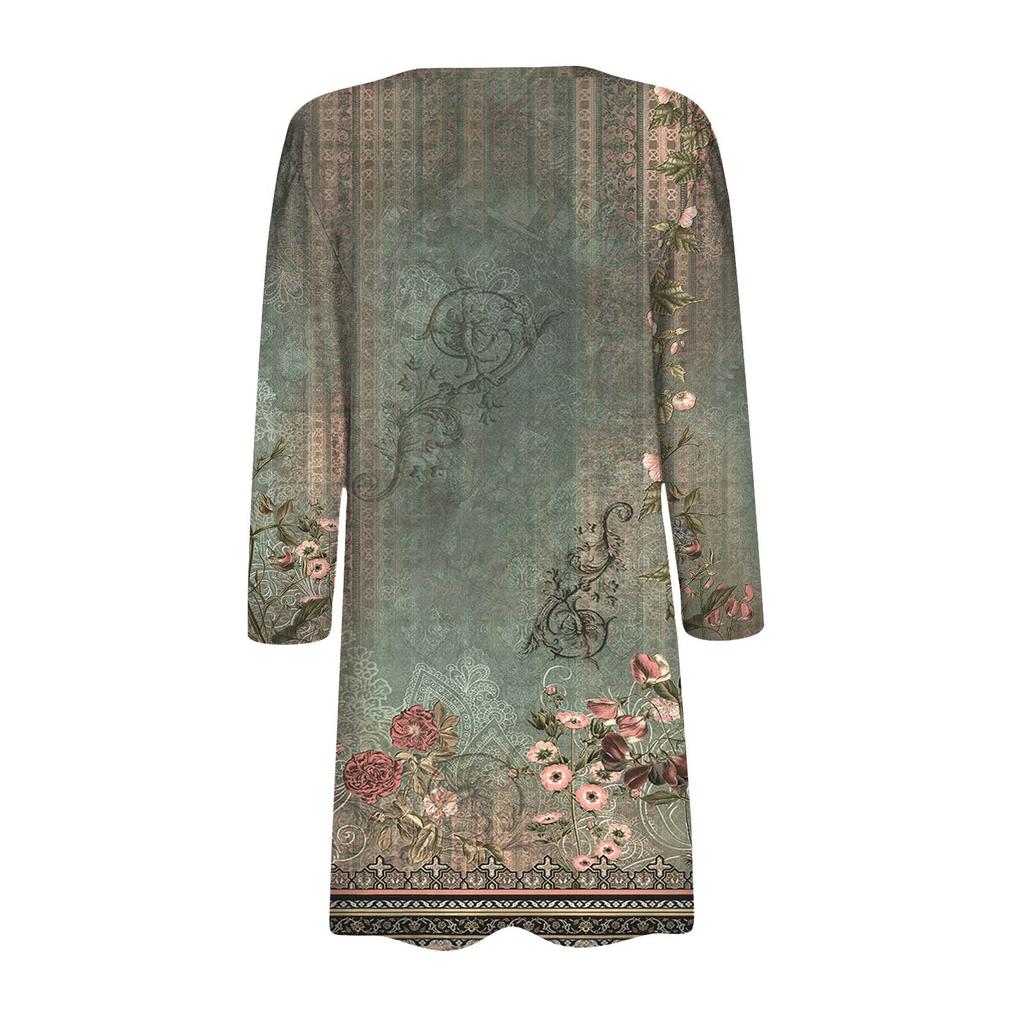 Женский модный свободный повседневный кардиган с принтом и карманами, куртка с рукавом семь восьмых, топ