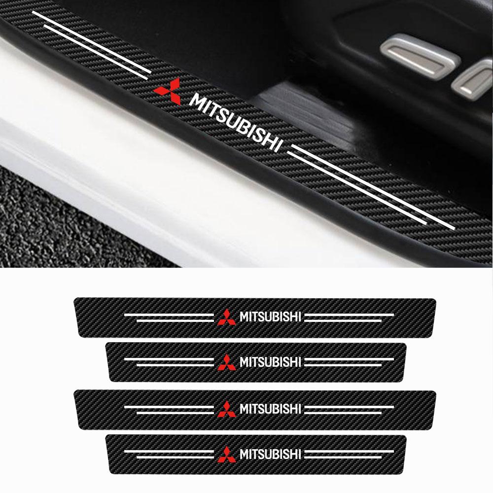 4Pc Carbon Fiber Leather Car Door Sill Anti-Scratch Decorative Sticker Cover for Mitsubishi Pajero Sport ASX Lancer L200 Attrage