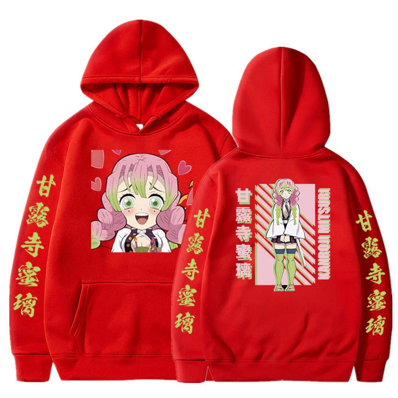 Толстовки с капюшоном Аниме Demon Slayer Kanroji Mitsuri с длинным рукавом Y2k Clothing Printing Sweatshirt Women Loose Fleece Oversize Anime Hoodie
