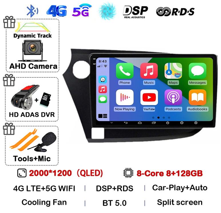 Android 14 Carplay Auto Автомагнитола для Honda Insight 2 2009 2010 2011 2012 2013 2014 Стерео Видео Мультимедийный Плеер GPS WIFI 4G