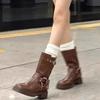 Brown Platform Thick Heel Large Size Boots Martin Boots Women's 2025 New Autumn and Winter British Style Retro Western Cowboy Boots