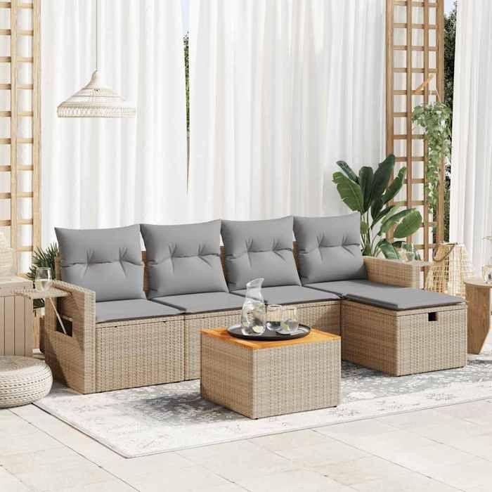 Maison Exclusive - Salon de jardin avec coussins 6 pcs beige résine tressée