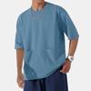 Men's Retro Solid Color Double Pocket Wide Cut Large Drop Shoulder 5/4 Sleeve T-shirt