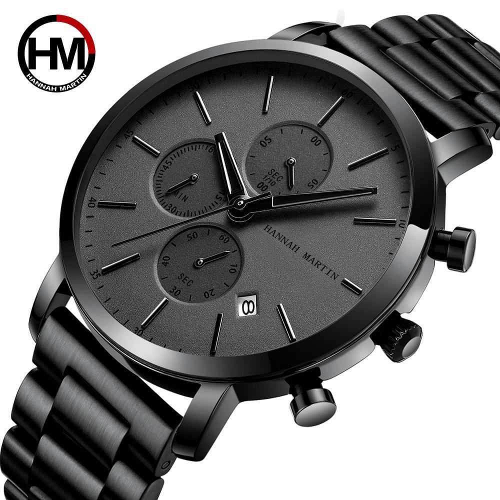 Hannah Martin Men Quartz Watches Top Brand Fashion Multifunction Small Dial Mesh Business Waterproof Wrist Watches