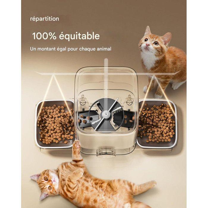 Distributeur automatique de croquettes - ONEISALL - PF10 - 5L, 2 bols - Acier inox 304 - 1–6 repas/jour