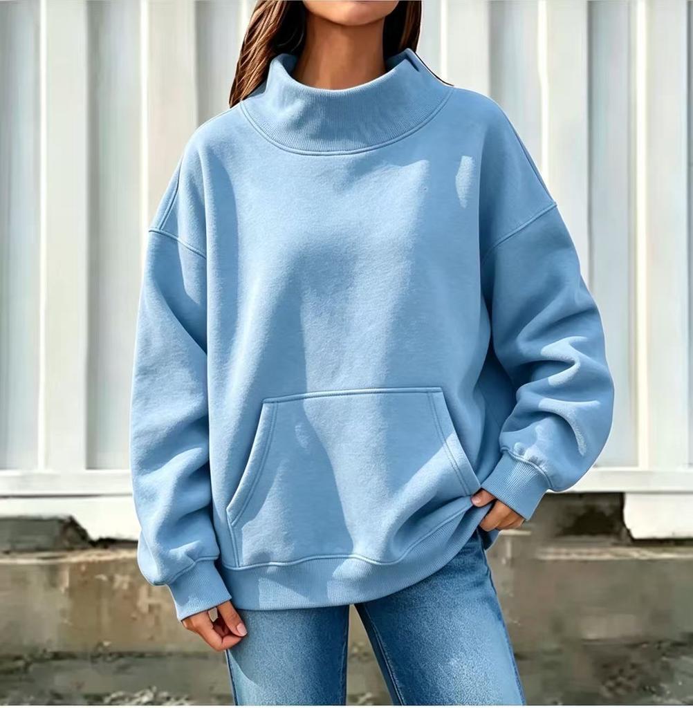 20 Europe beautiful women's sweatshirt long-sleeved turtleneck pullover casual sweater fleece thickened loose