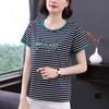 Модал полосатая женская футболка с короткими рукавами свободная летняя блузка с короткими рукавами для среднего возраста с вышитыми буквами тонкая с короткими рукавами
