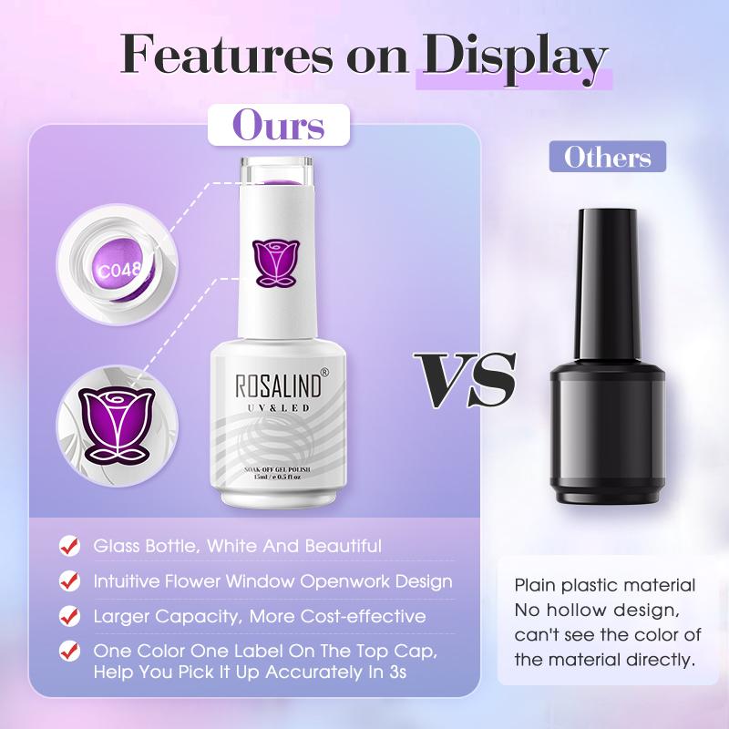 ROSALIND 15ml Shiny Stylish Gel Nail Polish Soak Off Pure Color LED/UV Lamp Nail Gel Bright For Nail Art Design 40 Colors
