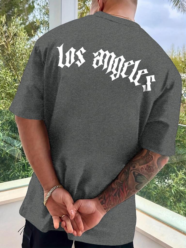 Футболка с принтом Лос-Анджелеса, универсальная и дышащая уличная мода для мужчин, повседневная футболка с круглым вырезом и коротким рукавом на лето