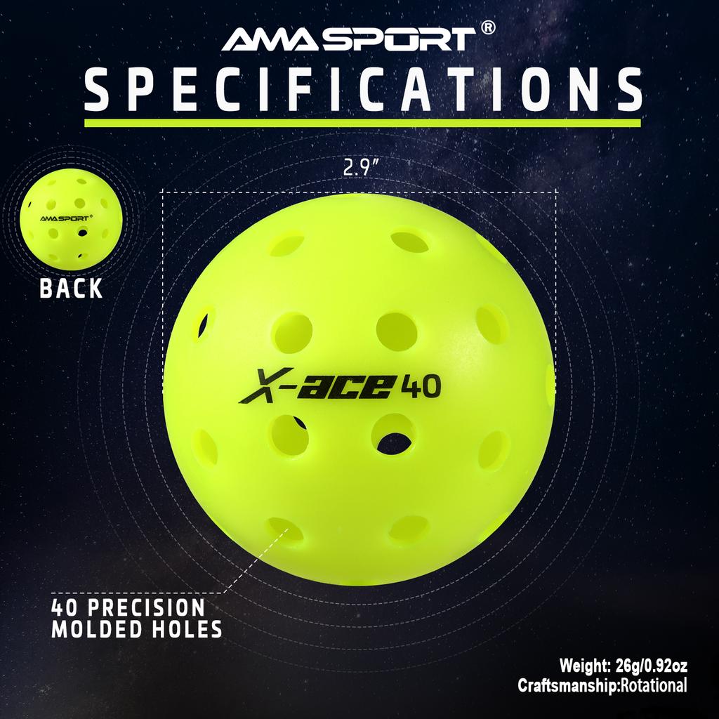 Мячи для пиклбола AMASPORT X-ACE40 Профессиональные Официальные Мячи для Пиклбола с Высоким Отскоком и Высокой Видимостью для Игр на Открытом Воздухе