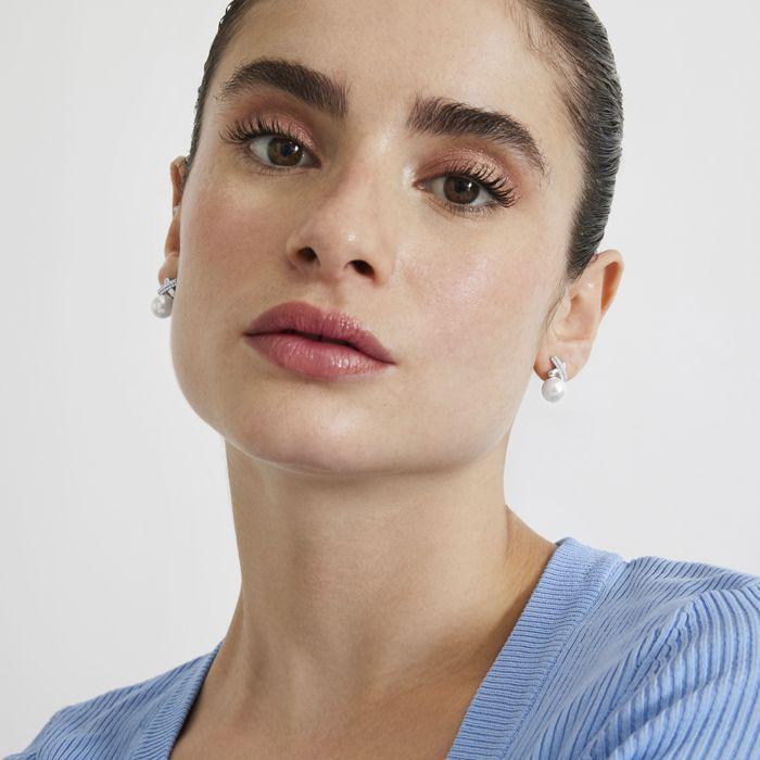 Boucles d'oreilles Luxenter en argent 925 avec perle blanche finition en rhodiée - Geyah