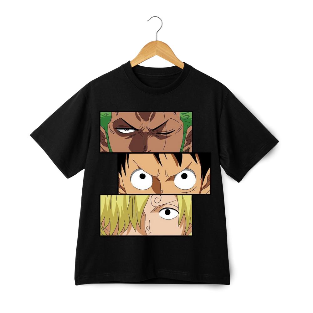 One Piece Zoro Luffy Sanji Face Panel T-Shirt – Anime Crew Custom Graphic Tee
