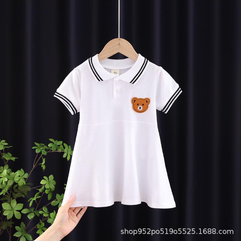 Стильное летнее платье для девочек ясельного возраста (1-3 года) - Юбка в складку, с короткими рукавами и полосатым лацканом