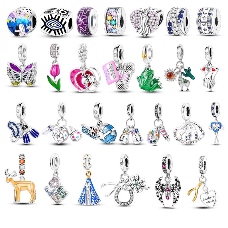 100% стерлингового серебра 925 пробы, динозавр, лягушка, бабочка, подвески, бусины, подходят для браслетов, сделай сам, юбилей, изготовление ювелирных изделий