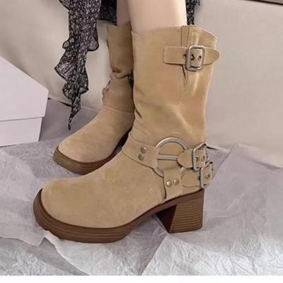 Ботинки женские туфли осенние с круглым носком роскошные дизайнерские ботинки-женские средние женские модные ботильоны со шнуровкой на щиколотке без застежек римские каблуки-копыто Fl