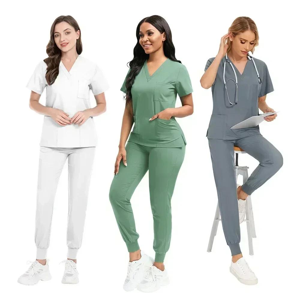 Комплект из топа и брюк-карго из крутой эластичной ткани SCRUBS, женские дышащие халаты, униформа для лаборатории