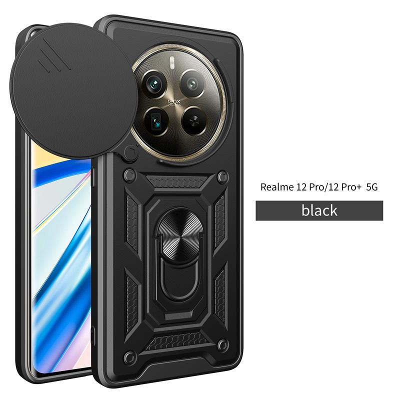 Funda For Realme 12 Pro Plus Ударопрочный защитный чехол Armor Slide Lens Protective Case For Realme 12 Pro Realme12 Pro+ Магнитный держатель Кольцо Чехол