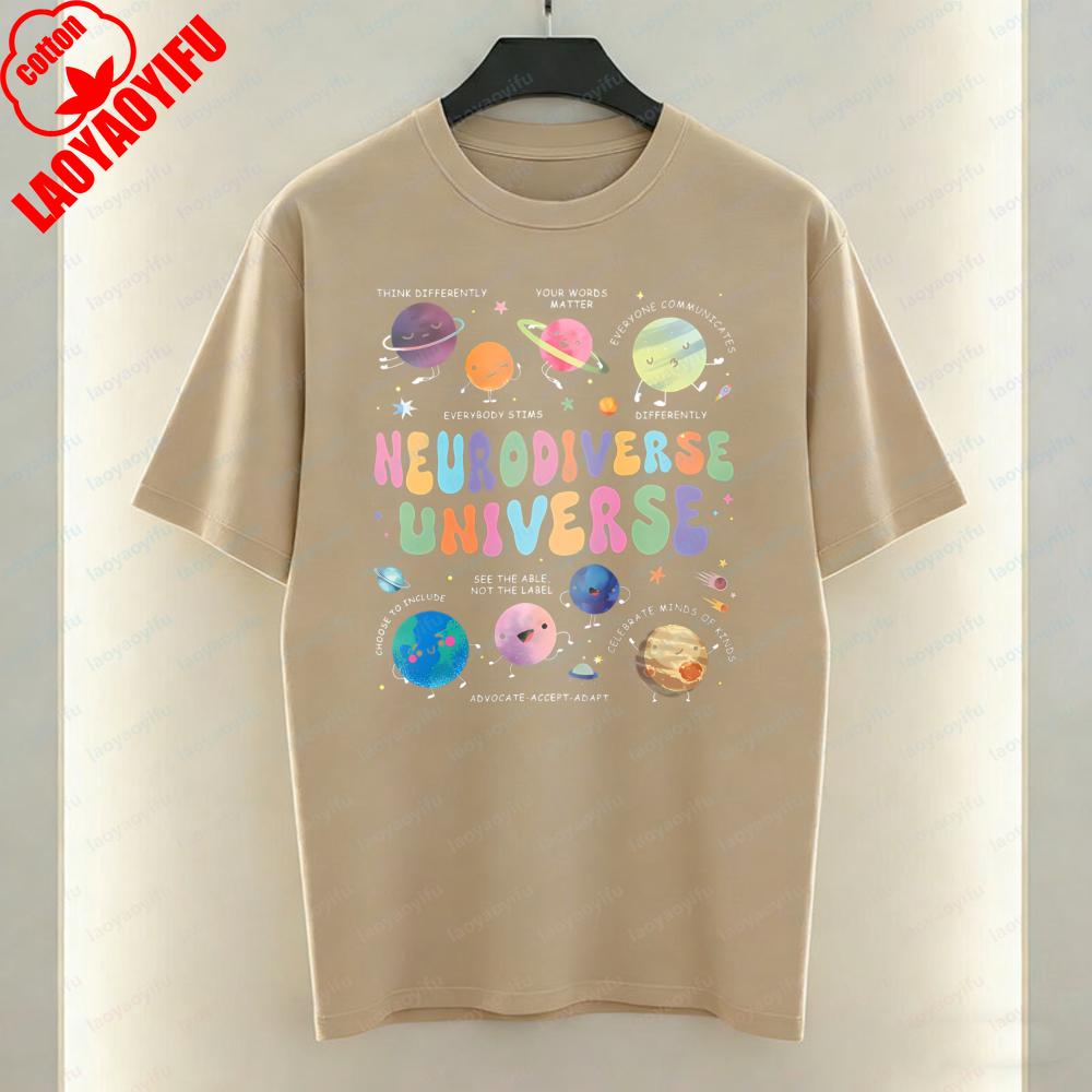 Autism Acceptance Women TShirt Neurodiverse Universe Print Tops Trendy Casual Cotton Tee Casual Style Kawaii Clothes Ropa Mujer