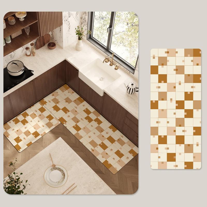 Кухонный коврик Нескользящий Водонепроницаемый Маслостойкий Ковер ПВХ Кожа Решетка Геометрический узор Коврик Длинная линейка Коврики для украшения дома