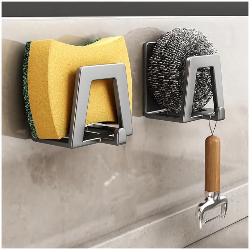 Держатель для губки из нержавеющей стали, самоклеящиеся стеллажи для сушки раковины, губки, полка, кухонные настенные крючки для хранения, держатели, органайзер