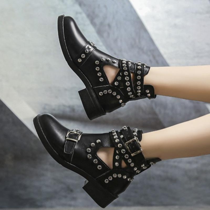 Женские весенние новые модные туфли с круглым носком на толстой подошве, нескользящие, повседневные, удобные, с металлическим дизайном, сапоги до середины голени, размер 43