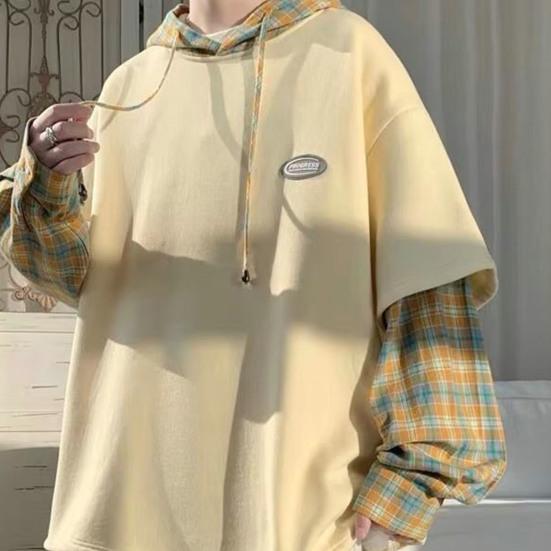 Мужская весенняя рубашка, дышащая искусственная двухсекционная свободная пуловер с длинными рукавами, теплая мужская осенняя рубашка с капюшоном и шнурком средней длины, мужская одежда