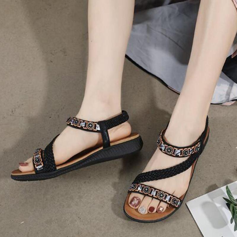 Летняя женская обувь, сандалии на плоской платформе для женщин, богемная обувь, пляжные шлепанцы, большой размер