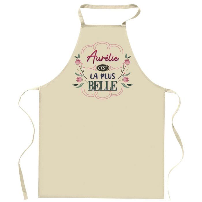 Tablier de cuisine - Aurélie la plus belle - Coton résistant - Impression bretonne - Liens ajustables