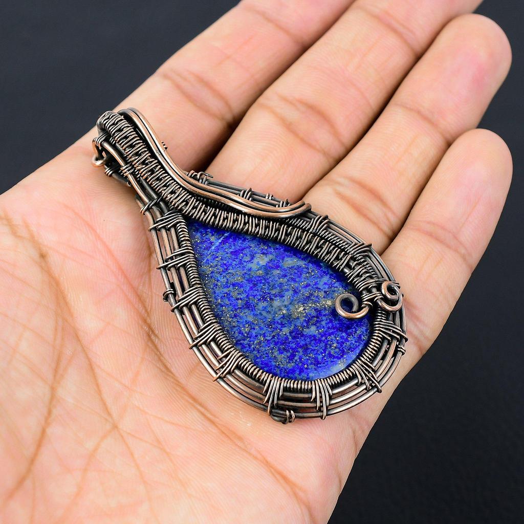 Драгоценный камень лазурит из чистой медной проволоки, обернутый подвеской ручной работы, ювелирный подарок