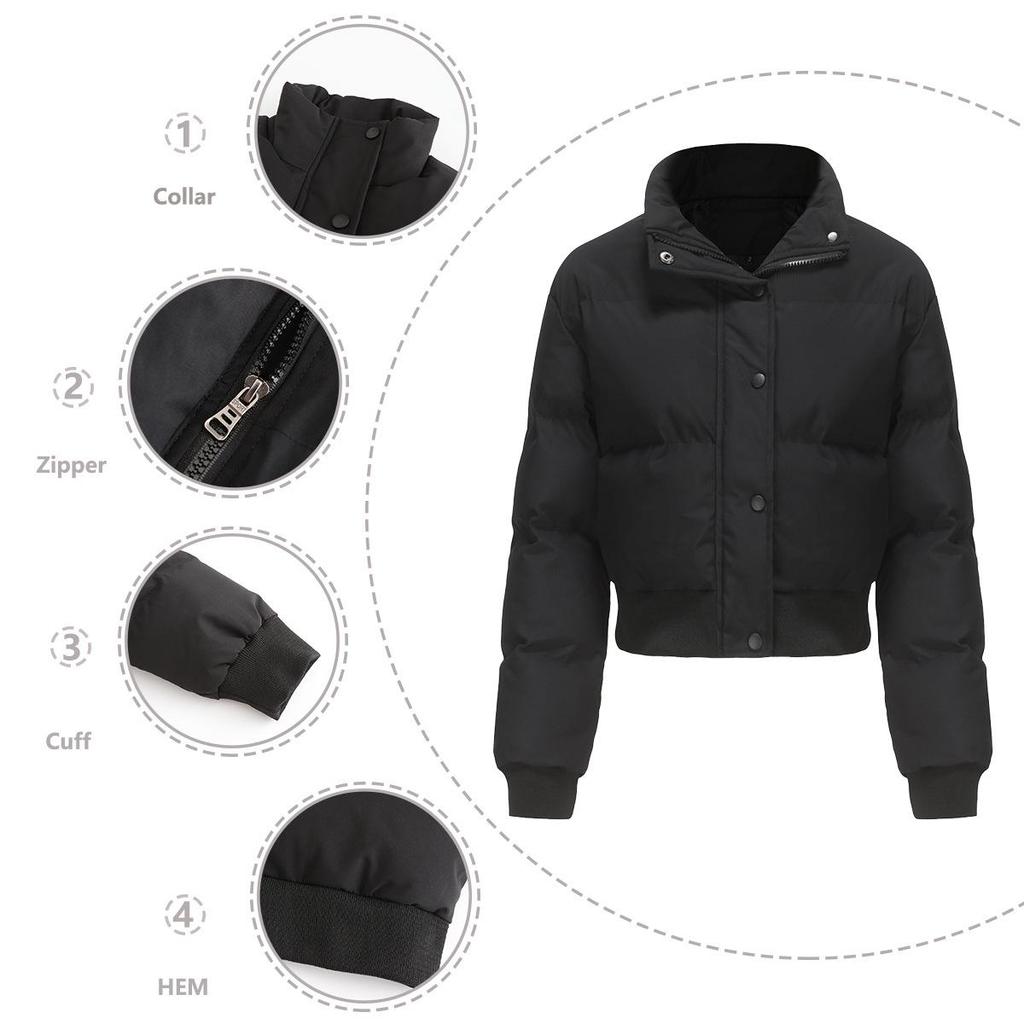 23 Autumn/Winter Women's High-Neck Cotton-Padded Jacket: Long Sleeve, Warm, Loose Fit Outerwear 