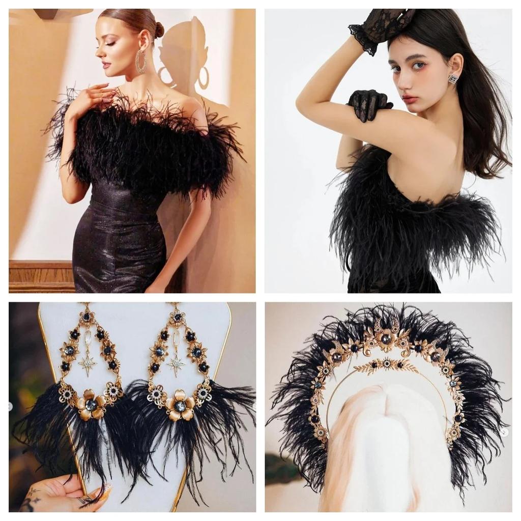 1/10М Натуральное перо Черные страусиные перья Отделка Поделки Сделай сам Перьевая лента Изготовление ювелирных изделий Свадебная вечеринка Рождественский декор 8-10см