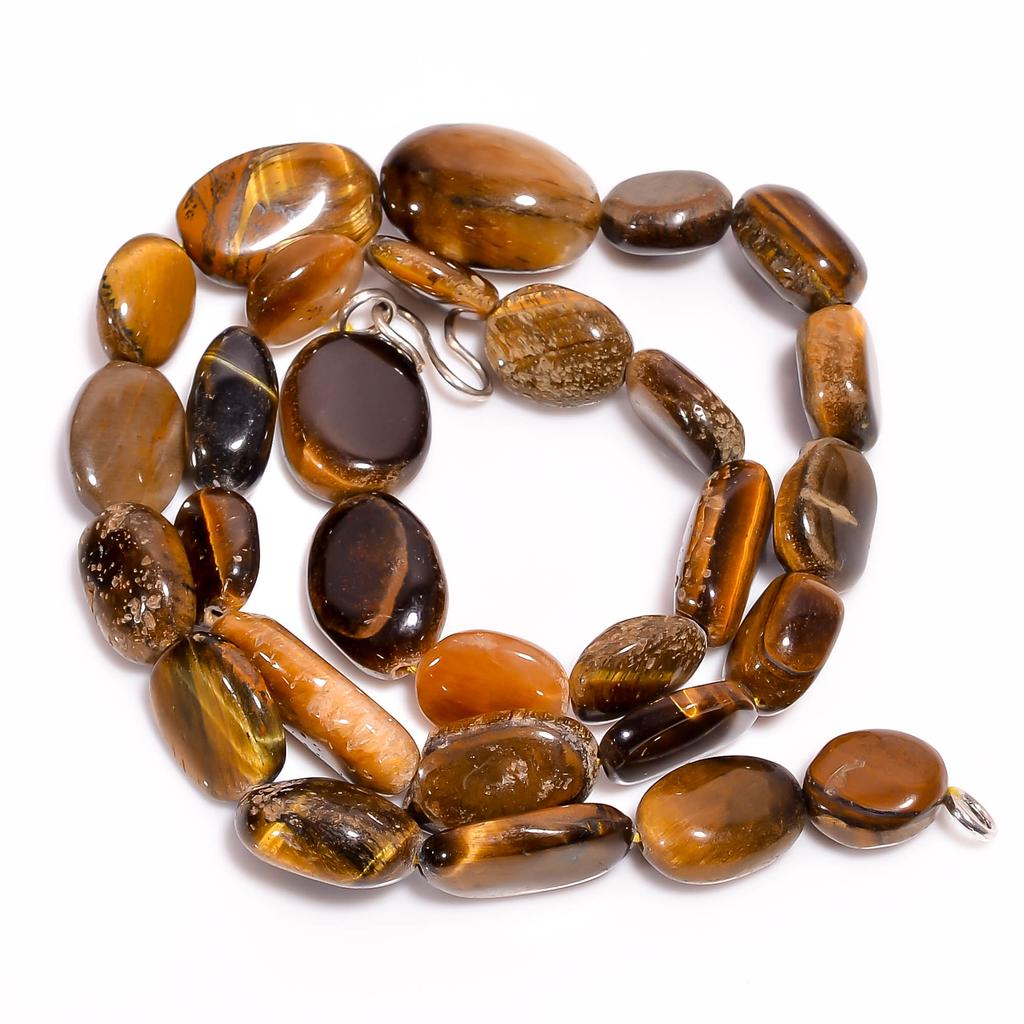 ААА+ 100% Натуральный Тигровый глаз Овальные Гладкие Бусы Ожерелье 12-21 мм 18" UB-8442