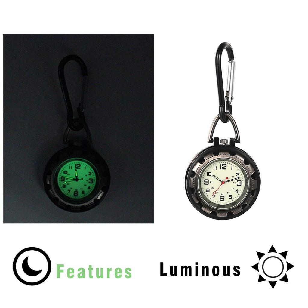 JEWELRYWE Nurse Watch Carabiner Clock Luminous Dial Clock Keychain Simple Bag Pocket Pocket Watch Silver