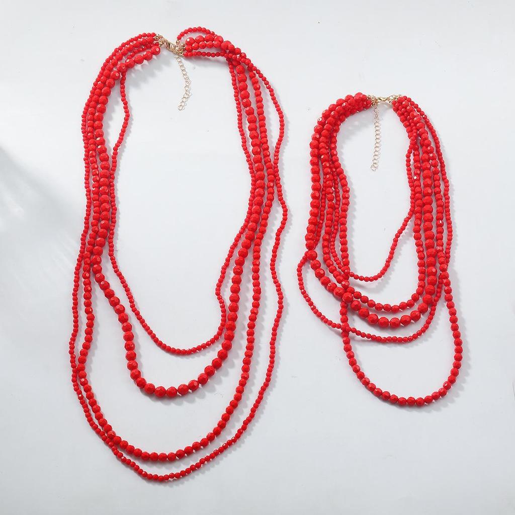 Z Series Red Rice Beads Multi-Layer Retro Women's Necklace