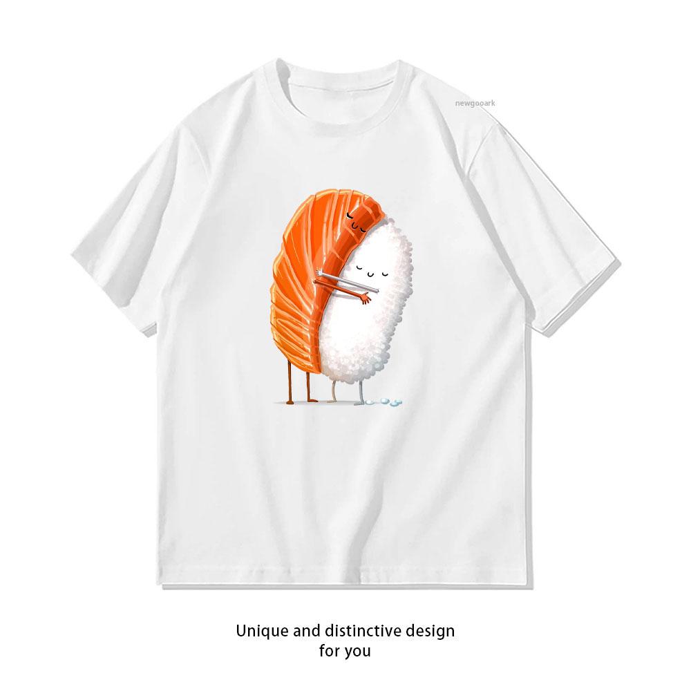 Funny Sushi Hug Japanese Harajuku Cartoon TShirt Women Unisex Casual Cotton Graphic T Shirts Classic Oneck Shirt