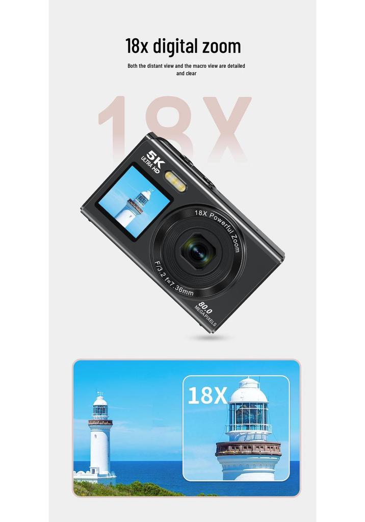 5K HD Dual-Screen Digital Camera with WIFI Transfer: Ultra-Clear Portable Selfie Cam for Students